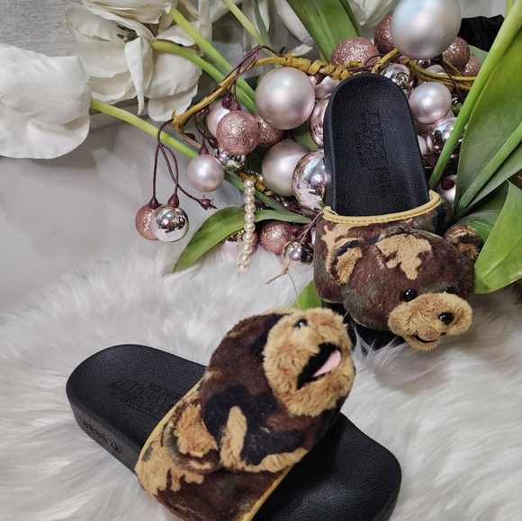 Adidas x Jeremy Scott Adilette Teddy Black Camo Slides Size:Mens5/Women6 new - Picture 5 of 6